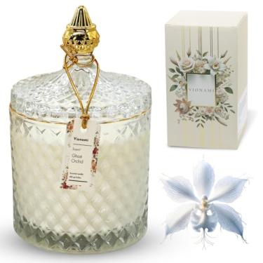 Imagem de Presente de vela perfumada de luxo - fragrância de flor rara orquídea fantasma em frasco elegante, vela de cera de soja de longa duração, pronta para presente para qualquer ocasião, 420 ml - Ideal