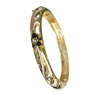 Imagem de Only My Live Home Pulseiras elegantes de flores esmaltadas finas e pequenas pulseiras vintage chinesas cloisonne com dobradiças para mulheres de pulso pequeno, Inner Diameter 2.25 inch wide 0.31 inch