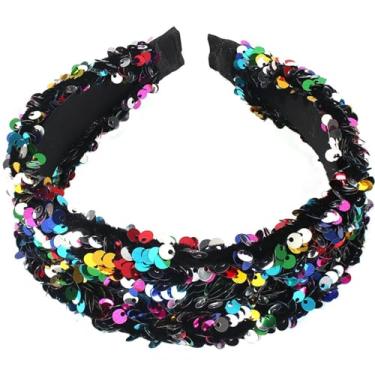Imagem de Bandanas femininas de lantejoulas, 15 x 12 x 5 cm, faixa de cabeça larga colorida para mulheres, fácil de combinar com lantejoulas modernas para uso diário, festa, presentes para