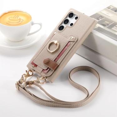 Imagem de YOGISU Para Galaxy A54 5G, carteira transversal com porta-cartões e capa tipo anel (para Galaxy A54 5G/cáqui)