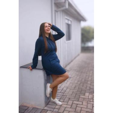 Imagem de Vestido Blusão de Moletom Feminino - Manchur, Azul, G
