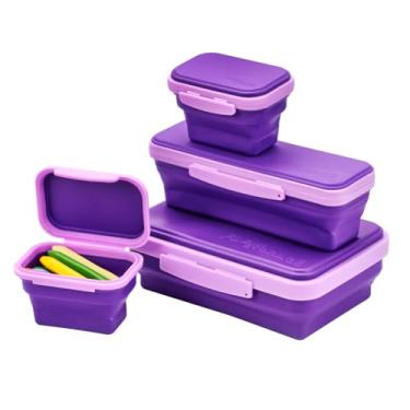 Imagem de LockerMate Kit de 4 peças de caixa de armazenamento Flexi, estojo dobrável para artesanato e material escolar, roxo