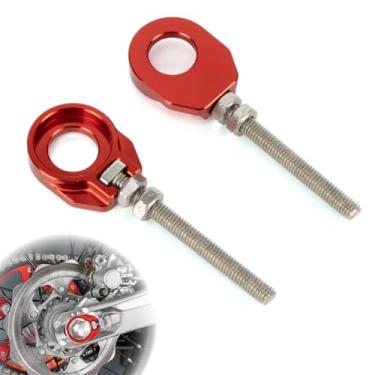 Imagem de PSLER 2 peças de ajustador de tensor de corrente - ajustador de corrente de blocos de eixo traseiro CNC para alinhamento preciso e condução suave, compatível com CRF50F CRF100F CRF110F XR50R XR100