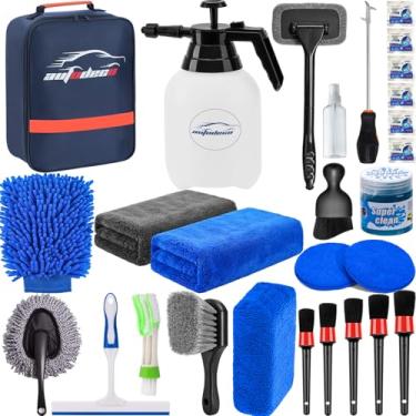 Imagem de AUTODECO Kit de 28 peças de detalhes de carro, kits de limpeza de lavagem com pulverizador de espuma de bomba, ferramenta de limpeza de para-brisa, escova de lavagem, luva de lavagem grande, toalhas