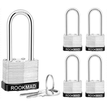 Imagem de Cadeados com chave RookMad Laminated Steel Long Shackle, pacote com 5