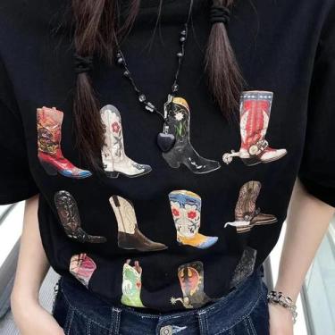 Imagem de Camiseta Feminina Vintage Boho Cowgirl - Estilo Ocidental Soltinho, XS
