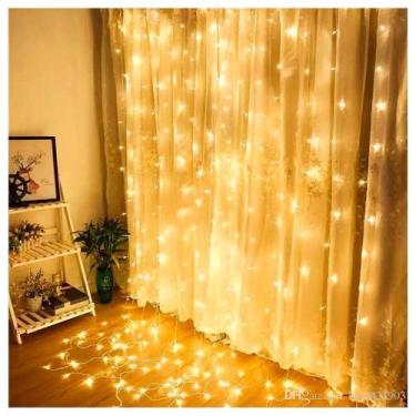 Imagem de Cascata Cortina De Natal 780 Led Luz Amarela 8 Funções 5x3m 220v - OUT