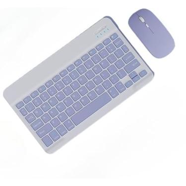 Imagem de Kit Teclado e Mouse Sem Fio Bluetooth Colorido Macaron Para PC iPad Tablet Notebook(Roxo)