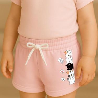 Imagem de Short Moletinho Infantil Feminino Gatinhos Costas Presente Dia das Cri