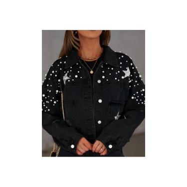 Imagem de Jaqueta jeans com estampa Asteri Stars com detalhes em pérolas - Light