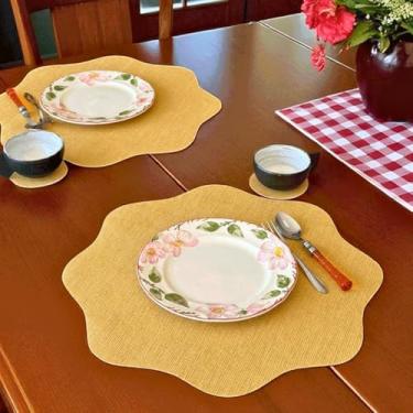 Imagem de Jogo Americano Sousplat 100 Unidades Restaurantes Bar Hotel Mesa Possta Decoração -Sisal Mostarda Amarelo Redondo