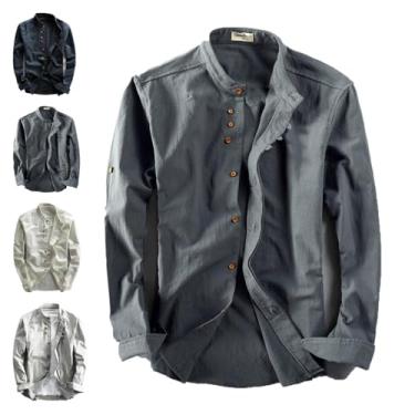 Imagem de Camisa Masculina Katana Japan Style, Camisa Masculina De Algodão Linho Com Gola Trespassada, Camisas Chinesas De Colarinho Para Homens, Dark Gray, M