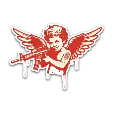 Imagem de Adesivo de anjo com metralhadora, decalque de vinil à prova d'água, adesivos engraçados para carro, caminhão, veículo, ideia de presente para adultos, mulheres, crianças, adolescentes, tamanho 12,7 cm