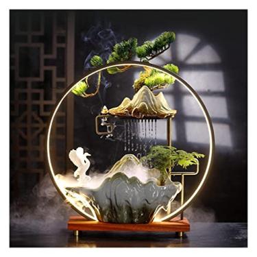 Imagem de XFNVXC Fonte decorativa interna de mesa Fonte de água circulante chinesa com lâmpada círculo casa ornamento fortuna escritório sala de estar decoração de mesa Rockery Fountain casa