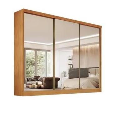 Imagem de Guarda roupa 3 portas espelhadas MDF 6 gavetas Bergamo Nature Bianchi 