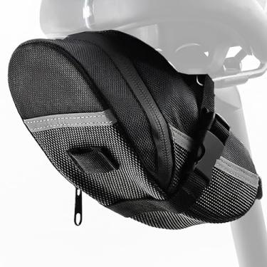 Imagem de RidingRush Bolsa de bicicleta sob o assento – Bolsa impermeável para selim de bicicleta com faixa refletiva, bolsa compacta sob o assento para bicicletas de estrada e montanha