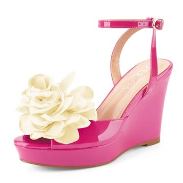 Imagem de Perisis Sandálias femininas de salto alto plataforma plataforma com estampa de guepardo, bico aberto, bico aberto, salto alto, confortável, sapatos sexy de camurça, Rosa choque 1, 38