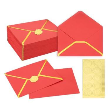 Imagem de PATIKIL Envelopes A7 100 peças, 12,7 x 17,8 cm, envelopes de convite de borda dourada, envelope de festa de correspondência, cartões de convite de casamento, aniversário, escritório, vermelho