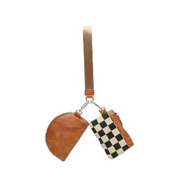 Imagem de Carteira de pulso de qualidade – Porta-moedas quadriculada elegante e multifuncional e porta-cartão, Xadrez marrom, Carteira pequena
