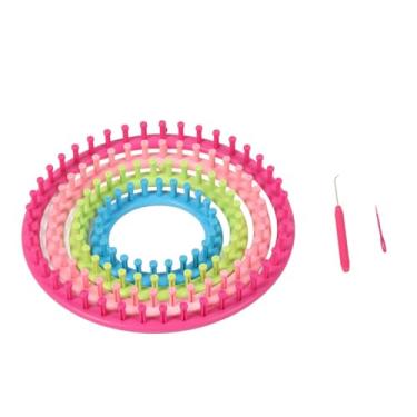 Imagem de Conjunto de teares de tricô redondos multiuso DIY kit de ferramentas de tear de tricô para cachecóis chapéus meias xales luvas premium ABS aço inoxidável conjunto de 6 peças