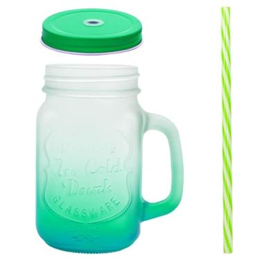 Imagem de eispap 1 pç Copo de vidro de 473 ml Canecas coloridas com logotipo de bebida em relevo gelo, caneca de vidro com alça. Para vitaminas, coquetéis, bebidas. Lavar à mão (1, verde fosco)