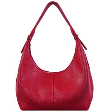 Imagem de Bolsa feminina vermelha, pequena, bolsa Hobo, despojada, bolsa de couro sintético