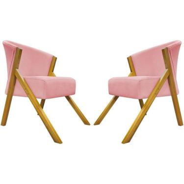 Imagem de Kit 2 Poltronas Decorativa You Suede Braça Amadeirada - Rosê Suede