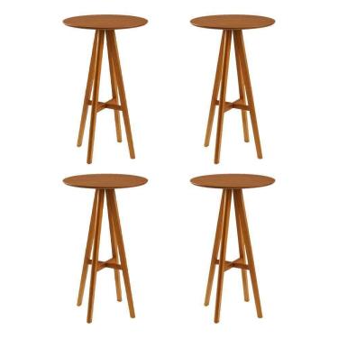 Imagem de Kit 4 Mesas Bistrô Alta Redonda Sila Base Madeira Maciça Mel