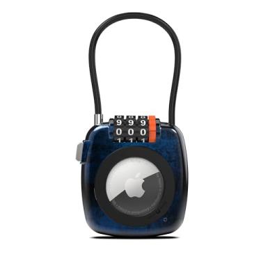 Imagem de UP Security Suporte AirTag com trava de combinação, compatível com suporte Apple Air, trava AirTag para bagagem, mochila, mala, seguro para viagem, estojo de rastreador GPS de metal (azul retrô)