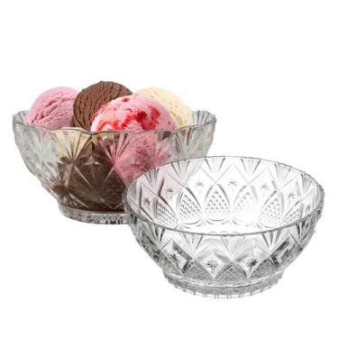 Imagem de Jogo 2 Tigela De Vidro Redonda Sobremesa Saladeira Fruta Travessa 350m