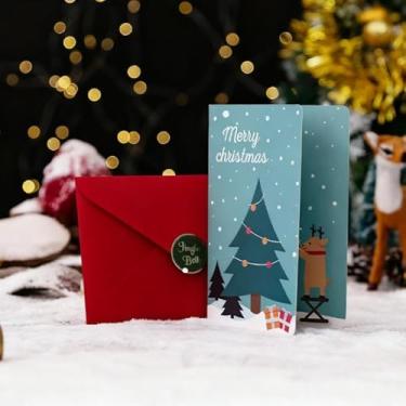 Imagem de Cartão de Natal de favo de mel 3D com envelope e adesivo, cartão de felicitações de Papai Noel boneco de neve pop-up, cartão de presente criativo de feriado (azul)
