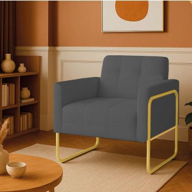 Imagem de Poltrona Sala Industrial Alta Tubo Dourado Elisa Bouclê Grafite D03 - D'rossi