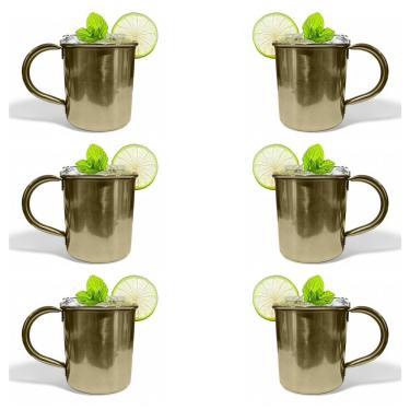 Imagem de Kit 6 Canecas Moscow Mule Lisa Drink Aço Inox Premium 420ml Dourada