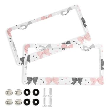 Imagem de SEHANY Lindas molduras de placa de licença de arco rosa, capas de moldura de alumínio à prova de ferrugem com orifícios elípticos e parafusos, serve para acessórios de carro de tamanho padrão de