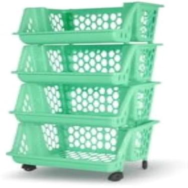 Imagem de Cesta, empilhavel, organizadora, multiuso, decorativa, verde, preta, aramada, e reforcada