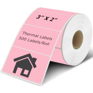 Imagem de Etiquetas térmicas de 7,6 cm x 5 cm rosa, adesivos de envio de impressora térmica, etiqueta térmica direta autoadesiva de inventário multiuso para pequenas empresas (500 etiquetas/rolo)