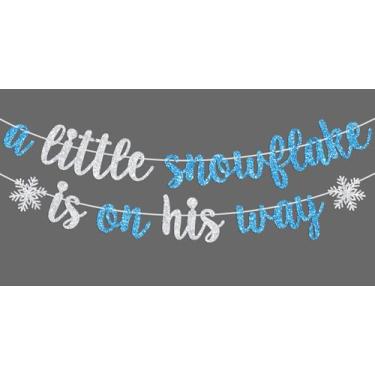 Imagem de A Little Snowflake is on His Way Banner, Winter Baby Shower Party Decor, Sweet Little Snowflake, Frozen Winter Christmas Holiday Theme Baby’s 1st Birthday Baby Shower Party Decorations Supplies for