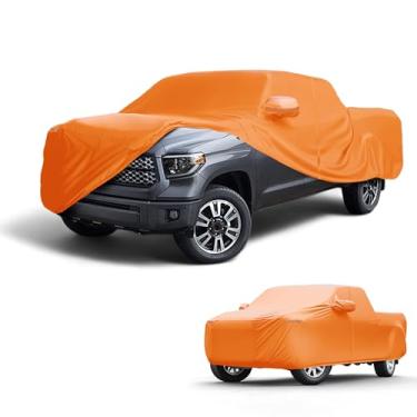 Imagem de Partuto Capa de carro à prova d'água para todos os climas, automotiva, externa, anti-UV, cobertura externa completa para Toyota Tundra, filme de alumínio laranja com zíper do lado esquerdo