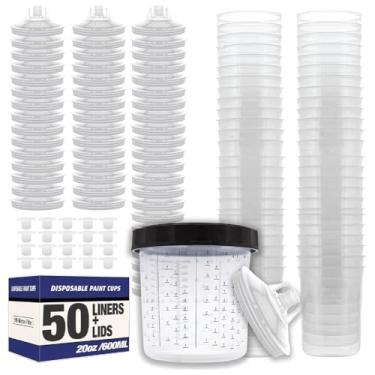 Imagem de LAUCO Forros e sistema de tampas descartáveis para pistolas de pulverização de tinta, 50 tampas, 1 copo rígido com anel de retenção e 20 plugues - Compatível com sistema original 1.0 (não 2.0) (600 ml