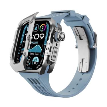 Imagem de MGTCAR Kit moderno de pulseira de relógio de liga de titânio para Apple Watch Ultra 2 de 49 mm e pulseira de silicone para iWatch séries 9, 8, 7, 6, 5, 4 e SE, pulseira de substituição de 45 mm (N,49