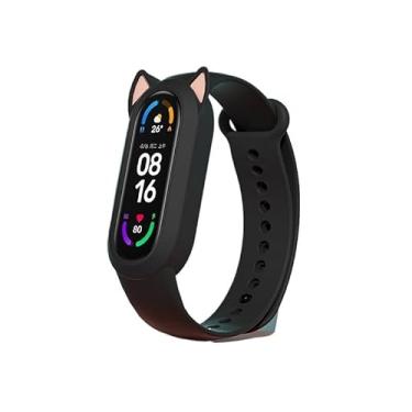Imagem de FULNES Capa de silicone para fones de ouvido de gato para Xiaomi Series MiBand 8 7 6 5 4 3 pulseira de material de TPU macio e respirável para pulseira Miband (preta, para Miband 7 6 5 4 3)