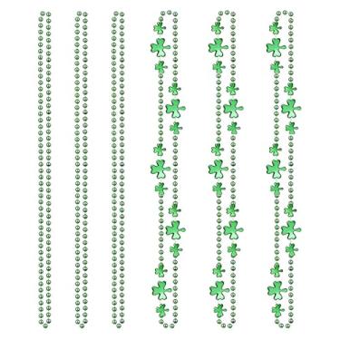 Imagem de 6 colares de trevo Mardi Gras contas verdes de 83 cm para o dia de São Patrício, lembrancinhas de festa de carnaval, desfile e acessórios de fantasia