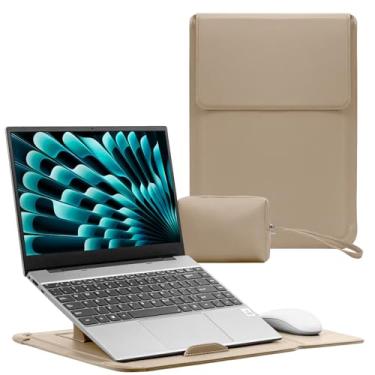 Imagem de RoYiio Capa para laptop de 13,3 a 14 polegadas com suporte capa fina de couro PU para MacBook Pro 35.6 cm M5/M4/M3/M2/M1, MacBook Pro 33.0 cm M2/M1 Pro/M1 Max, MacBook Air 33.0 cm M4/M3/M2/M1 (bege)
