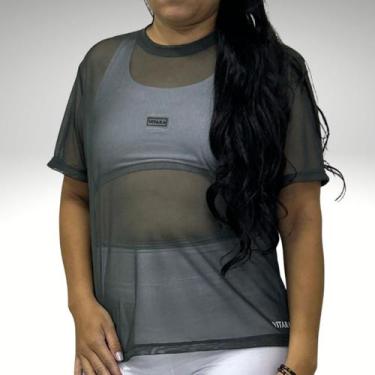 Imagem de Blusas de tule Academia tecido confortável levinho Camisa Fitness Femi