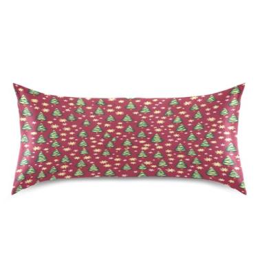 Imagem de Blueangle Fronha de cetim de árvore de Natal para cabelo e pele, fronha de seda, tamanho king (50,8 x 101,6 cm) - Capas de almofada de cetim com fecho de envelope (752)