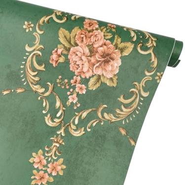 Imagem de Yifasy Papel de parede floral verde rolo de 9 m, forro de armário de prateleira autoadesivo de PVC cobertura de gaveta à prova de umidade, papel de decoração de móveis de Natal (L-354,3 x 17,7