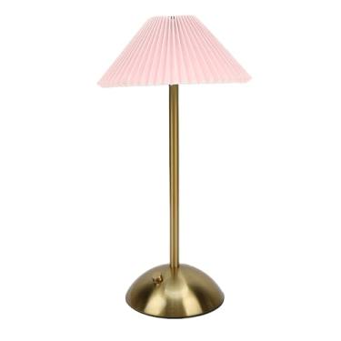 Imagem de Depisuta Abajur Plissado, Abajur de Mesa de Cabeceira Com Escurecimento Contínuo de 3 Cores Com Controle de Toque, Abajures de Cabeceira LED Sem Fio Recarregáveis ​​USB para Decoração de (Rosa)