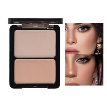 Imagem de HHLTOH Paleta de pó esculpido 3 em 1 para mulheres idosas – Destaque, contorno, sombra de nariz e base de sombra – Pó facial fosco montável para configuração, aprimoramento e acabamento natural (nº 03