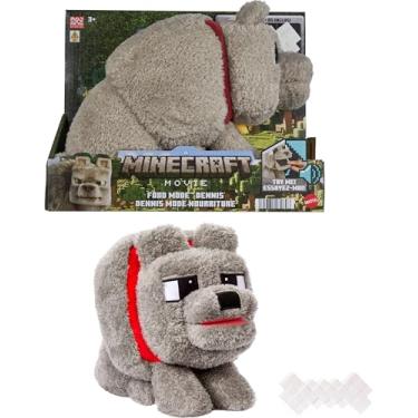 Imagem de Mattel Minecraft Dennis o lobo brinquedo de pelúcia, animal de peluche inspirado no filme "Um filme de minecraft" com som e ação de alimentação, modo de alimentos, JDW26