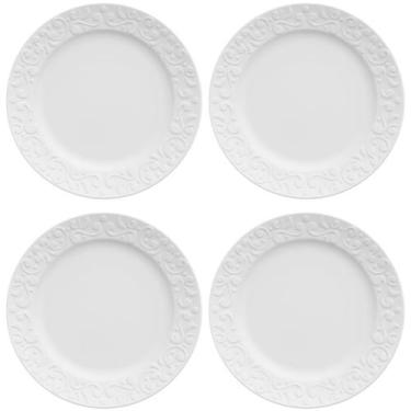 Imagem de 4 Pratos de Sobremesa Porcelana Relevo Tassel Germer 20,5cm Redondo Br